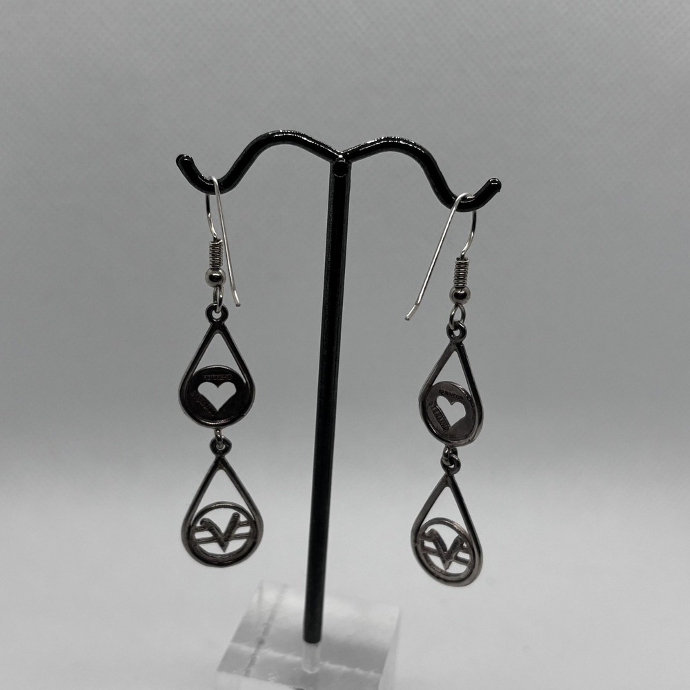 Vintage Hunner Earrings 925 Sterling Silver Dangle Drop Hook Signed - Picture 9 of 10
